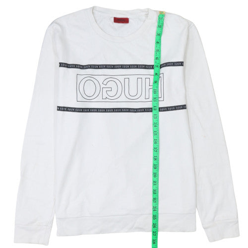 Hugo Boss Men's White XL Crew Neck Logo Sweatshirt