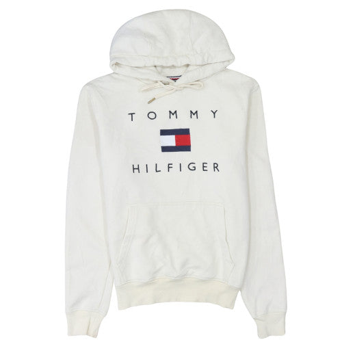 Tommy Hilfiger Women Ivory Hoodie Medium Cotton Pullover Logo