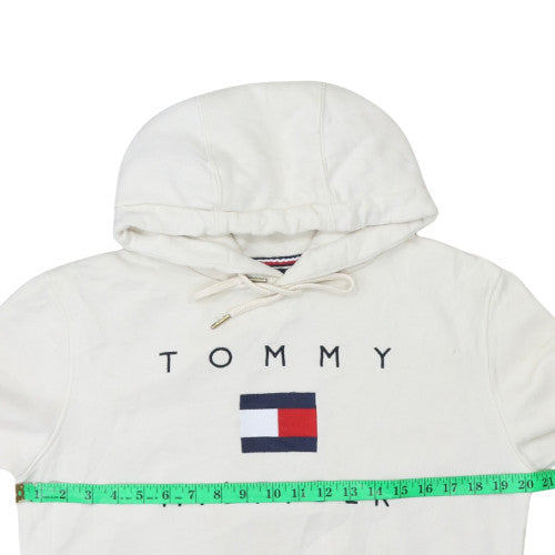 Tommy Hilfiger Women Ivory Hoodie Medium Cotton Pullover Logo
