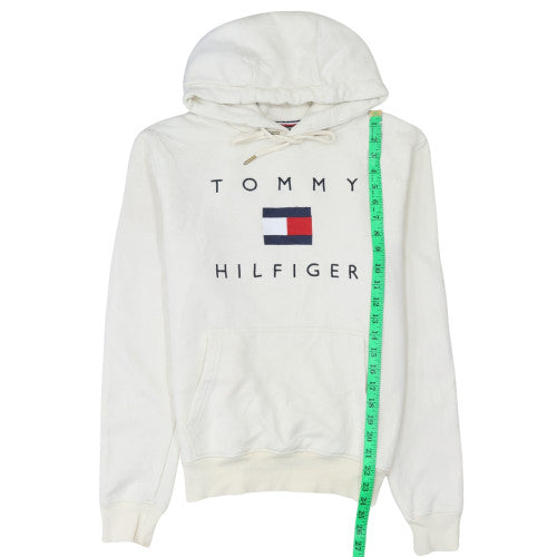 Tommy Hilfiger Women Ivory Hoodie Medium Cotton Pullover Logo