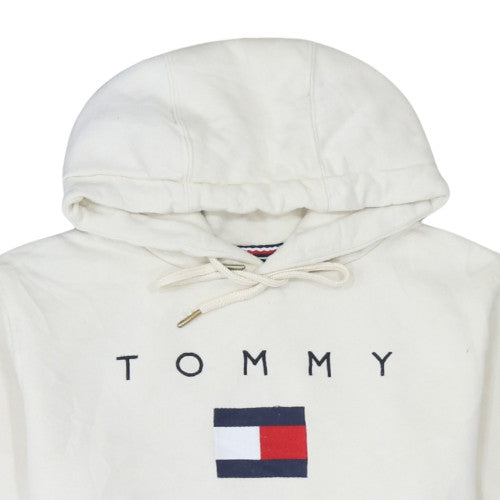 Tommy Hilfiger Women Ivory Hoodie Medium Cotton Pullover Logo