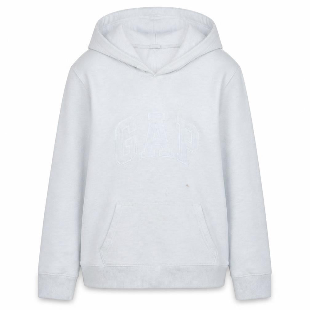 Front view of Gap Women White Pullover Hoodie L Cotton Blend Classic Casual