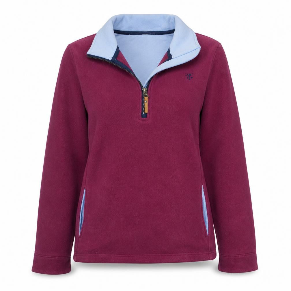 Front view of Lighthouse Women’s Burgundy 1/4 Zip Pullover Sweatshirt, size UK 10, Cotton Blend