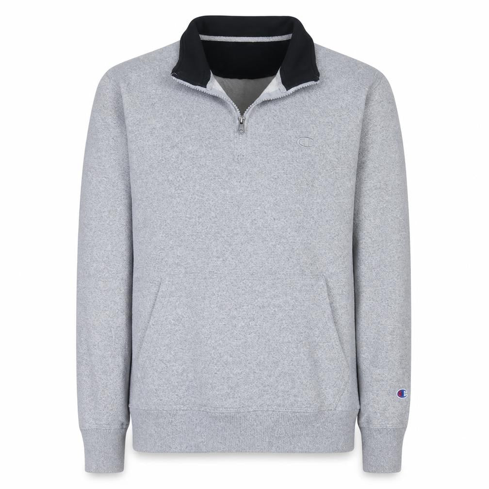 Front view of Champion Men's Grey 1/4 Zip Fleece Sweatshirt, size L
