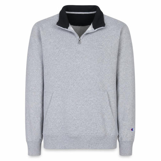 Front view of Champion Men's Grey 1/4 Zip Fleece Sweatshirt, size L