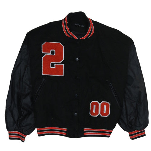 Boohoo Women's Black Varsity Jacket Size 10 Embroidered Bomber