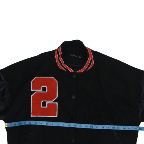 Boohoo Women's Black Varsity Jacket Size 10 Embroidered Bomber