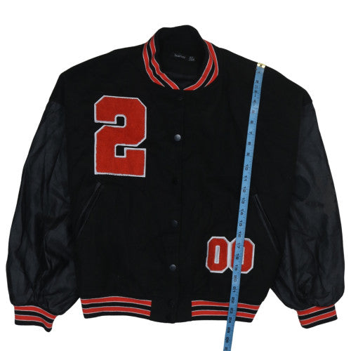 Boohoo Women's Black Varsity Jacket Size 10 Embroidered Bomber
