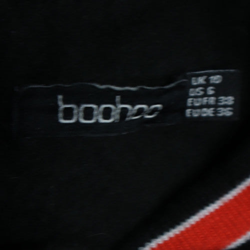 Boohoo Women's Black Varsity Jacket Size 10 Embroidered Bomber