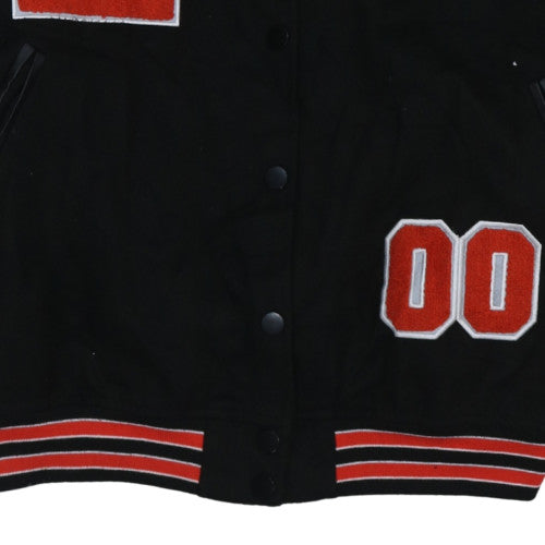 Boohoo Women's Black Varsity Jacket Size 10 Embroidered Bomber