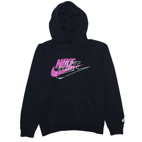 Nike Womens Black Pullover Hoodie Medium Logo Print Fleece Sweatshirt