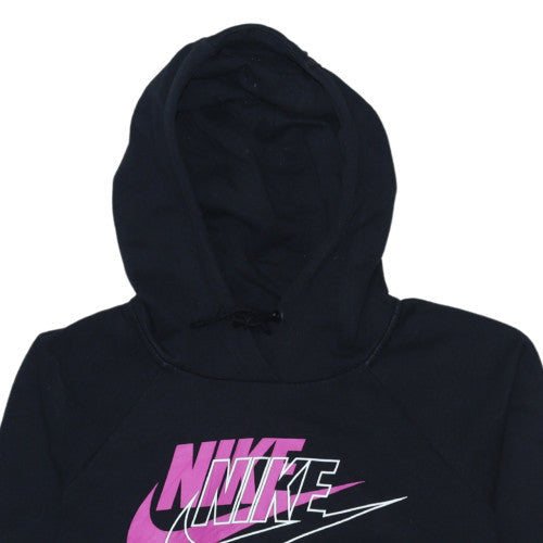 Nike Womens Black Pullover Hoodie Medium Logo Print Fleece Sweatshirt