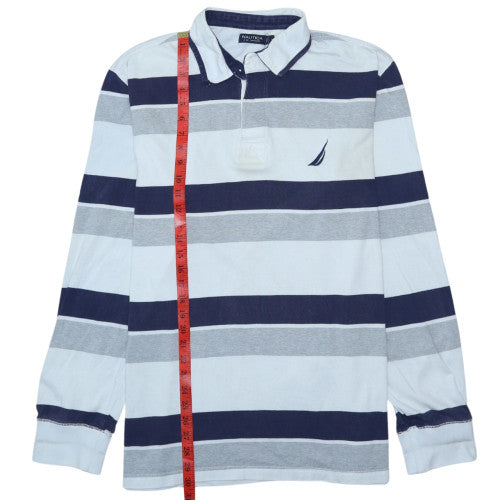 Nautica Men's Blue Striped Long Sleeve Collared Polo Shirt XL