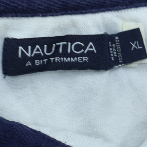 Nautica Men's Blue Striped Long Sleeve Collared Polo Shirt XL