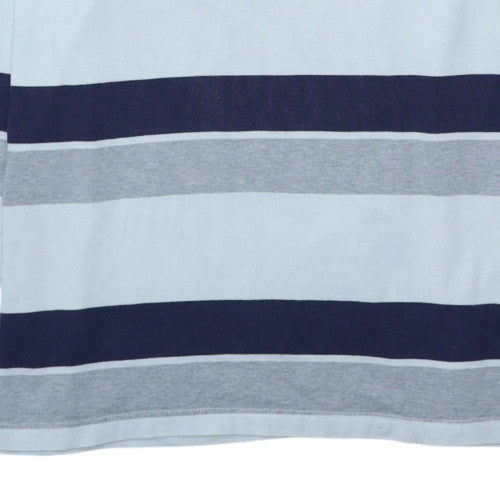 Nautica Men's Blue Striped Long Sleeve Collared Polo Shirt XL