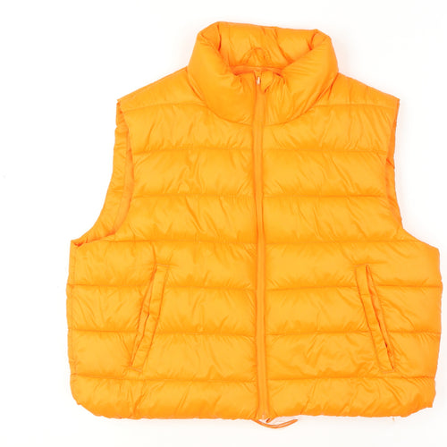 Primark Womens Orange Puffer Waistcoat L Lightweight Quilted Zip Vest