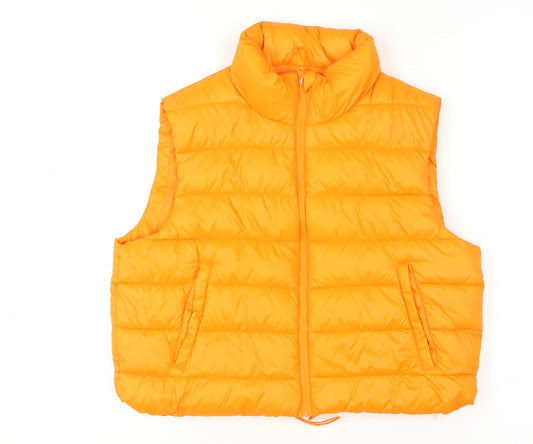 Primark Womens Orange Puffer Waistcoat L Lightweight Quilted Zip Vest