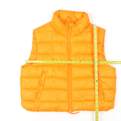 Primark Womens Orange Puffer Waistcoat L Lightweight Quilted Zip Vest