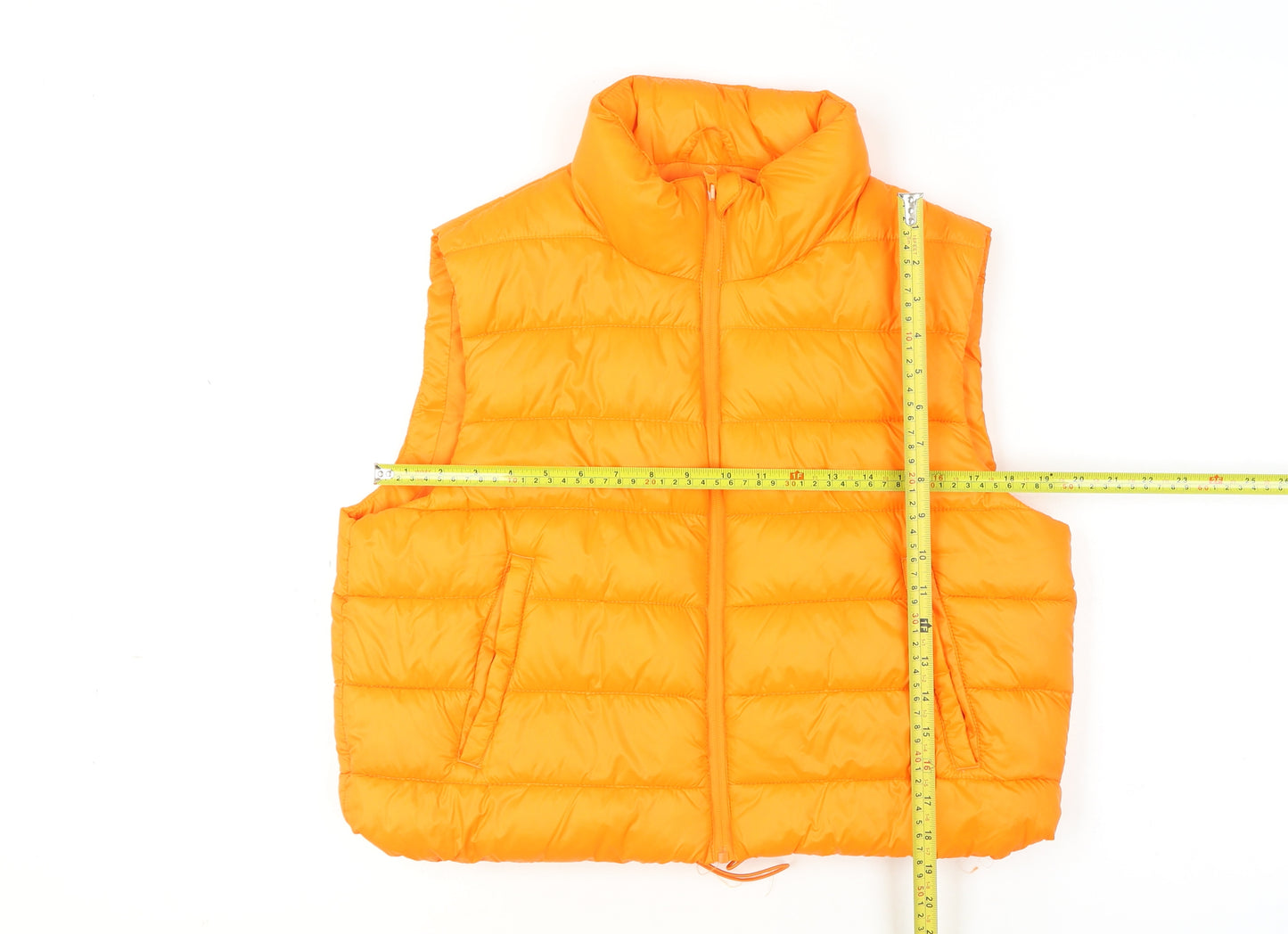 Primark Womens Orange Puffer Waistcoat L Lightweight Quilted Zip Vest