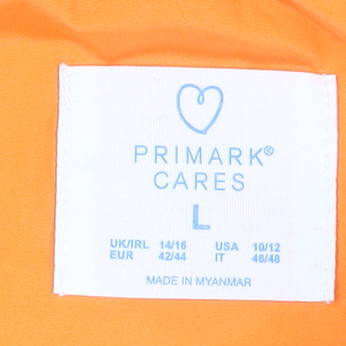 Primark Womens Orange Puffer Waistcoat L Lightweight Quilted Zip Vest