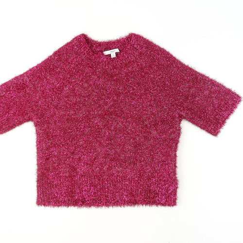 Next Women Pink Glitter Pullover Jumper Size 14 Short Sleeve