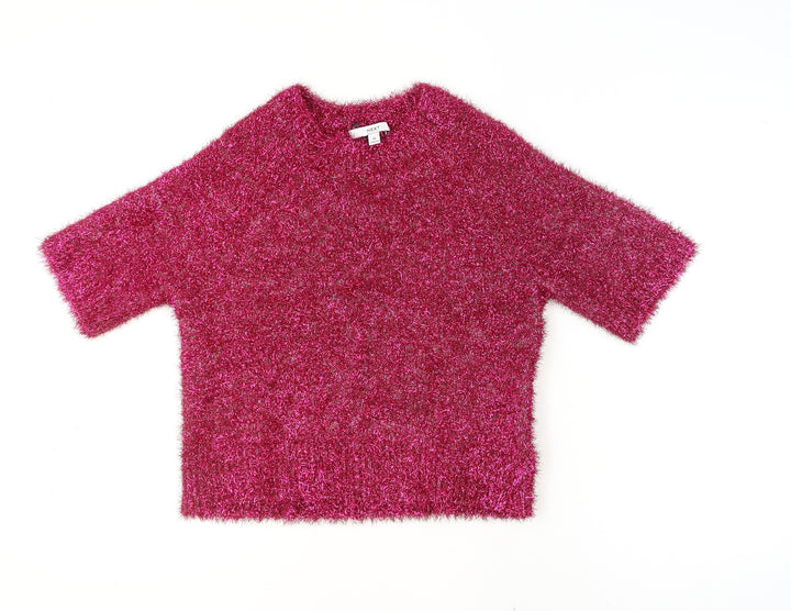 Next Women Pink Glitter Pullover Jumper Size 14 Short Sleeve