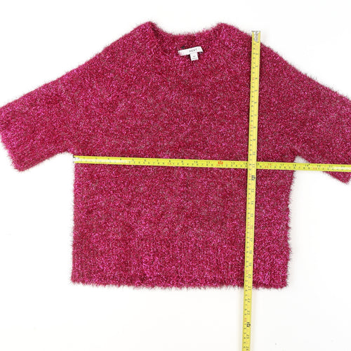 Next Women Pink Glitter Pullover Jumper Size 14 Short Sleeve