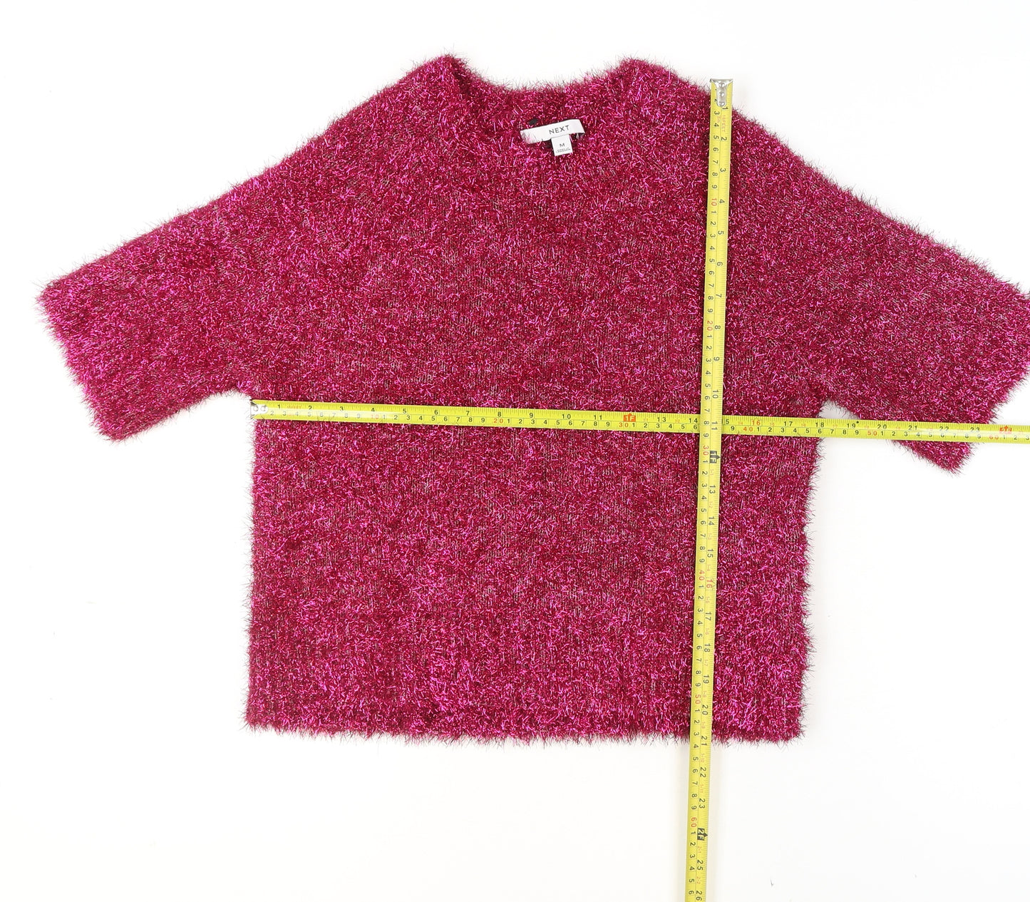 Next Women Pink Glitter Pullover Jumper Size 14 Short Sleeve