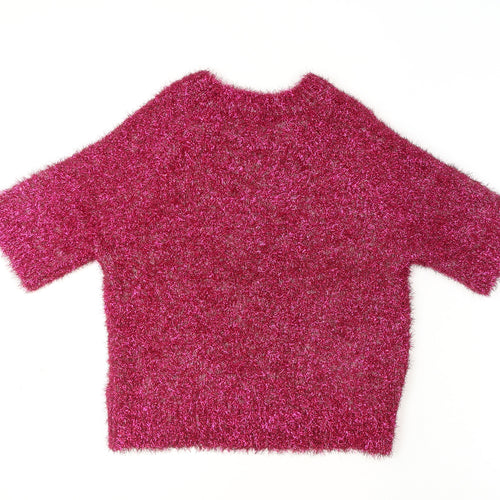 Next Women Pink Glitter Pullover Jumper Size 14 Short Sleeve