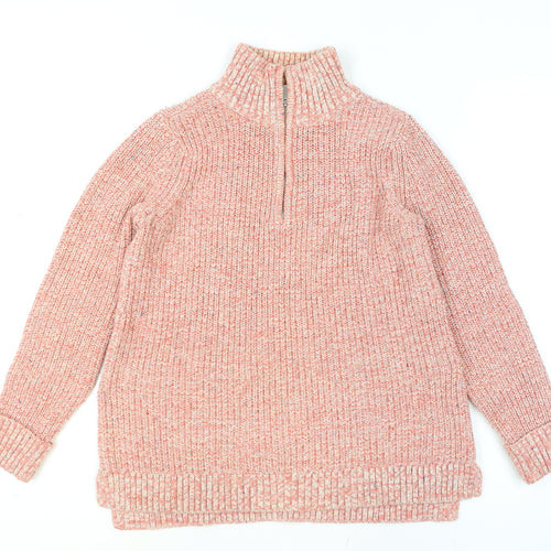 Lands' End Men's Pink Chunky Half Zip Cotton Blend Jumper Size S