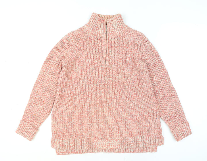 Lands' End Men's Pink Chunky Half Zip Cotton Blend Jumper Size S