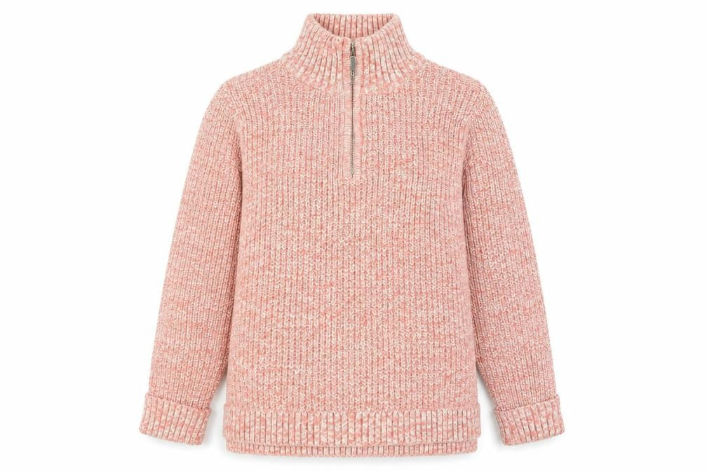 Front view of Lands' End Men's Pink Chunky Half Zip Cotton Blend Jumper, size S