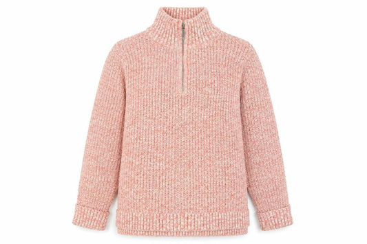 Front view of Lands' End Men's Pink Chunky Half Zip Cotton Blend Jumper, size S