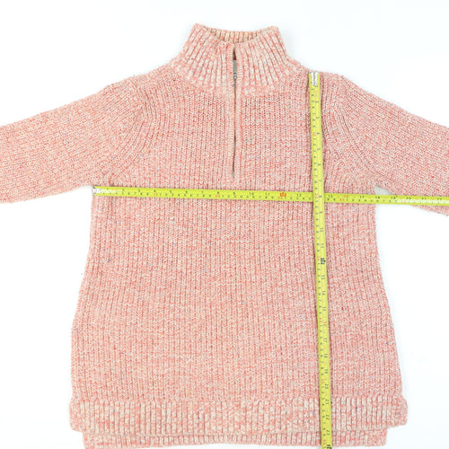 Lands' End Men's Pink Chunky Half Zip Cotton Blend Jumper Size S