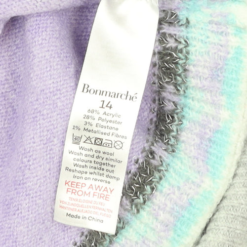 Bonmarché Women’s Purple Fair Isle Crew Neck Jumper Size 14