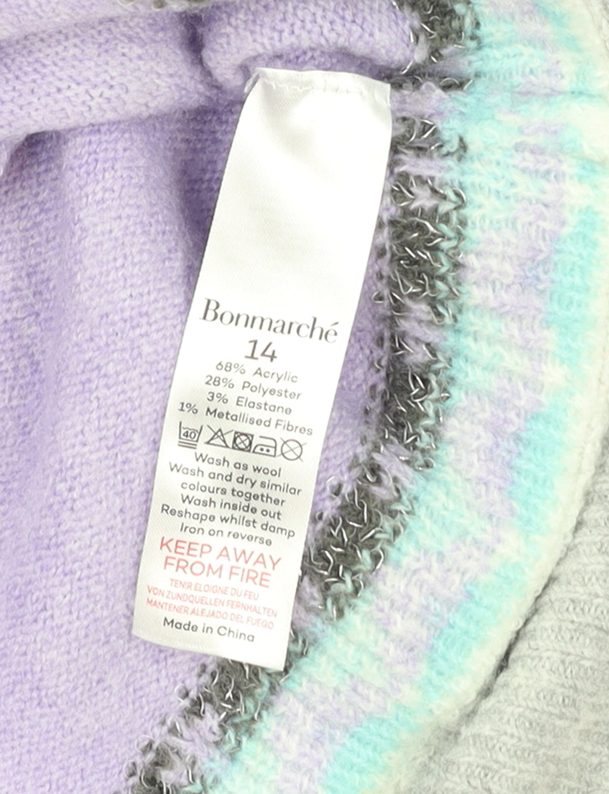 Bonmarché Women’s Purple Fair Isle Crew Neck Jumper Size 14