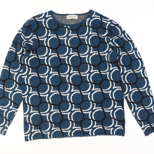 Bassini Women Blue Geometric Knit Pullover Jumper M