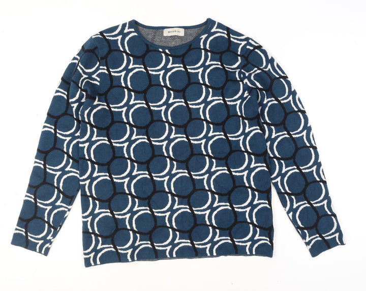 Bassini Women Blue Geometric Knit Pullover Jumper M