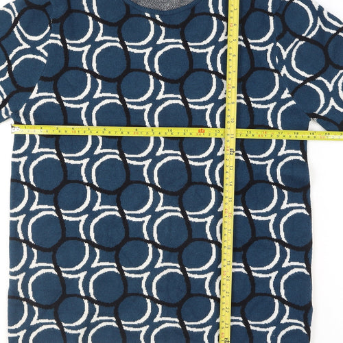Bassini Women Blue Geometric Knit Pullover Jumper M
