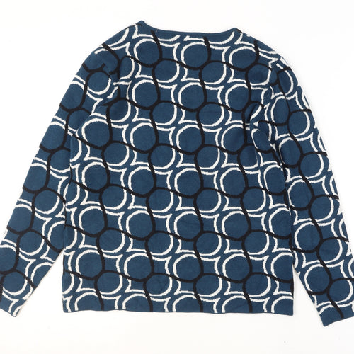 Bassini Women Blue Geometric Knit Pullover Jumper M