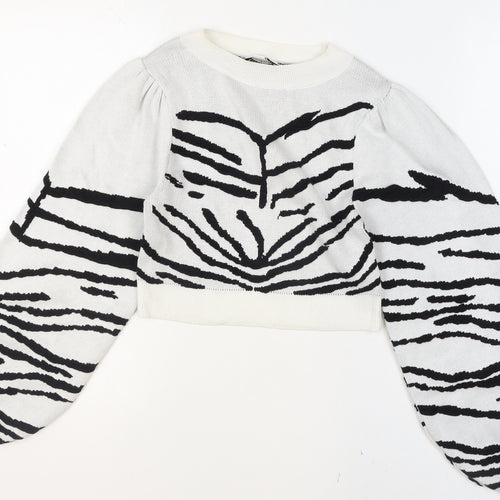 Topshop Women’s White Black Zebra Knit Balloon Sleeve Jumper Size S