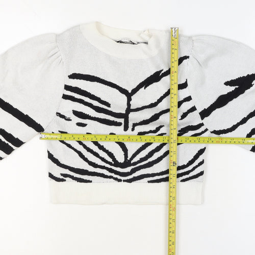 Topshop Women’s White Black Zebra Knit Balloon Sleeve Jumper Size S