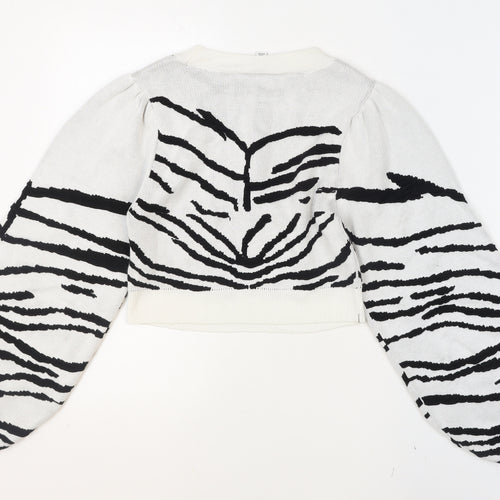 Topshop Women’s White Black Zebra Knit Balloon Sleeve Jumper Size S
