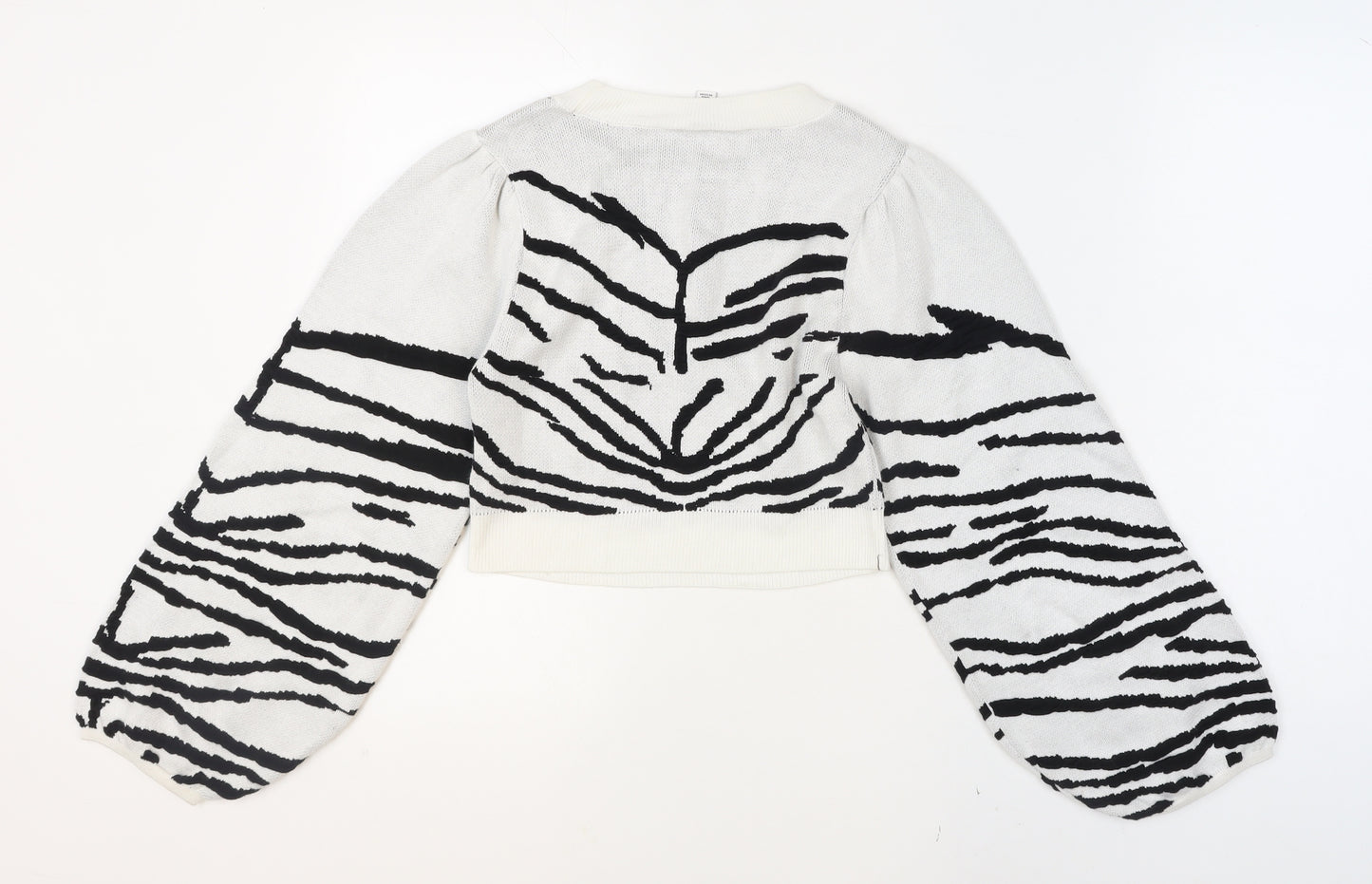 Topshop Women’s White Black Zebra Knit Balloon Sleeve Jumper Size S