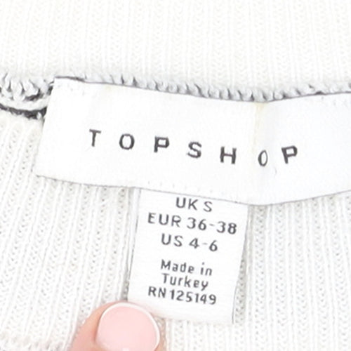 Topshop Women’s White Black Zebra Knit Balloon Sleeve Jumper Size S