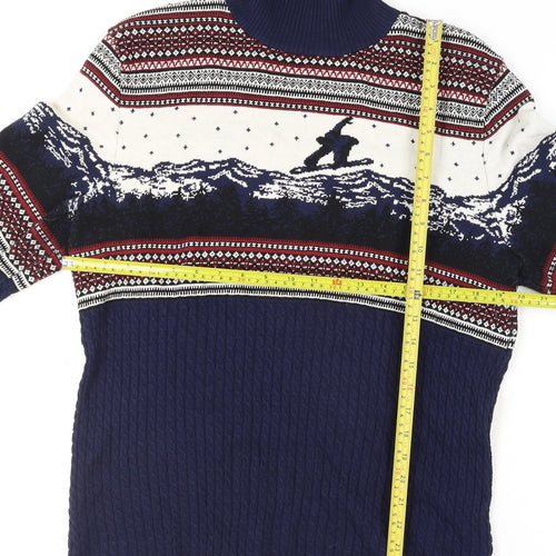 ASOS Men’s Blue Fair Isle Roll Neck 2XL Winter Knit Jumper