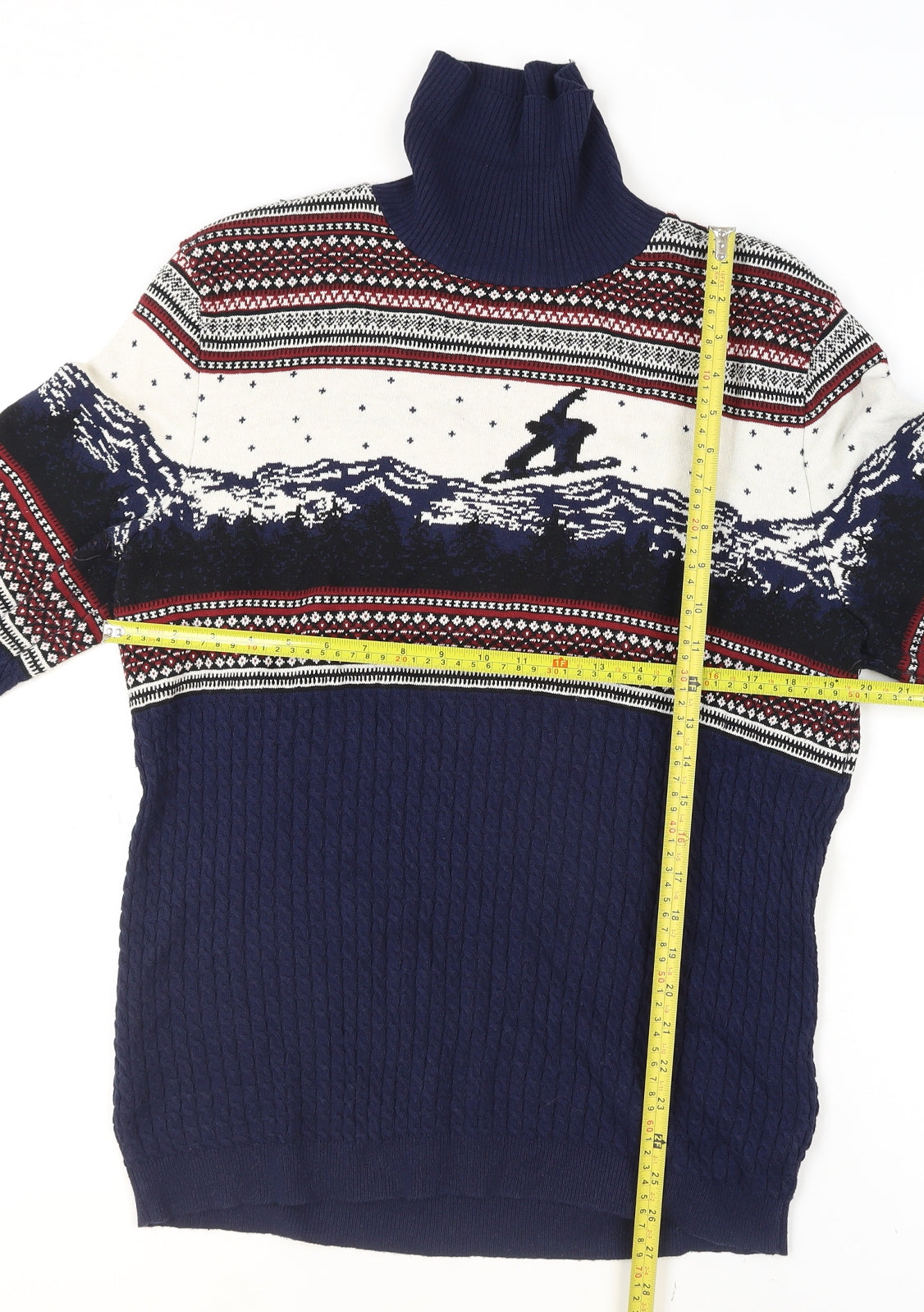 ASOS Men’s Blue Fair Isle Roll Neck 2XL Winter Knit Jumper
