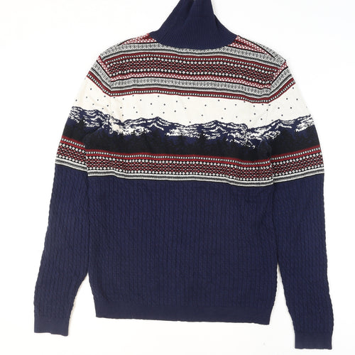 ASOS Men’s Blue Fair Isle Roll Neck 2XL Winter Knit Jumper