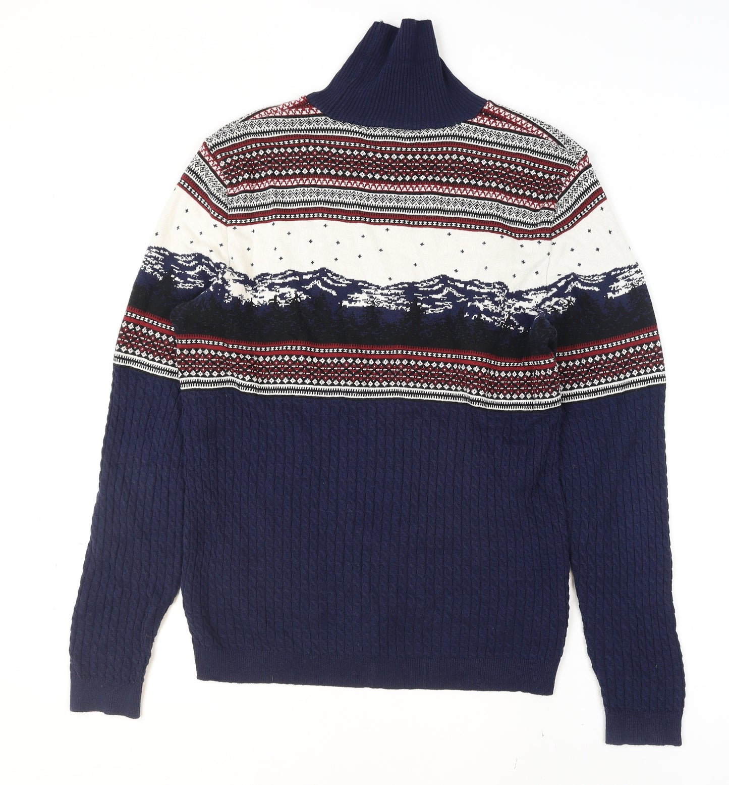 ASOS Men’s Blue Fair Isle Roll Neck 2XL Winter Knit Jumper