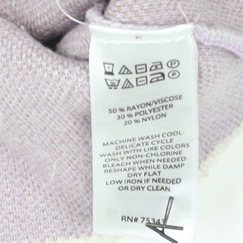 Tahari Women's Beige & Lilac Checked Mock Neck Knit Jumper Size M